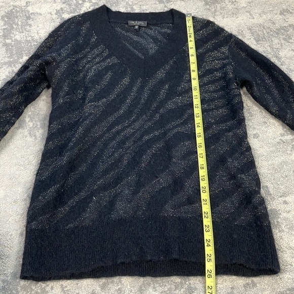 Rag & Bone Germain V Neck Sweater Zebra Stripe Metallic Black Silver Alpaca XS - Picture 8 of 13